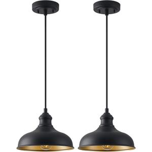 10in Dome Pendant Light Fixture Outdoor Barn Style Farmhouse Hanging Lamps for Kitchen Island Black Pendant Mount Lighting for Entrance Pendant Lamp for Dining Room, Ajustable Cord,Waterproof