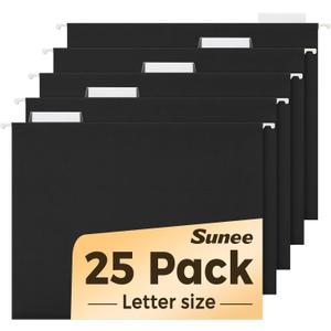 SUNEE 25 Pack Hanging File Folders, Black Folders, Hanging File Folders Letter Size with 1/5-cut Tabs, Stay Organized for Your Home and Office Bulk File and Documents