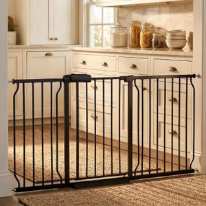 Extra Wide Baby Gates - 71.6-76.4 Inch, Black Metal Pressure Mounted Child & Pet Gates for Stairs & Doorways