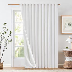 jinchan Extra Wide Sliding Door Curtain 84 Inch Length with Privacy Lining White Linen Lined Curtains for Patio Door Living Room Bedroom Home Office Light Filtering Drapes 100 Inches Wide 1 Panel
