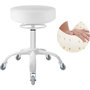Rolling Stool with Wheels 400lbs Weight Capacity,Heavy Duty Lash Chair Adjustable for Tatoo Lab Massage Salon Spa Drafting Nail Teach,360 Swivel,Leather,Thick Seat Padding (Pure White)