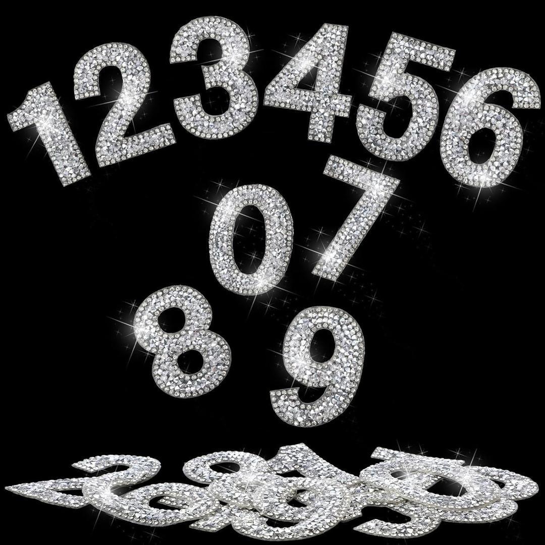 Yinder 60pcs Bling Rhinestone Numbers Self-Adhesive Glitter Number Crystal Iron-on Numbers Stickers 0-9 DIY Crafts Stickers Letter for Clothing Decoration 2.56 inches (Silver)