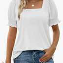 WIHOLL Tops for Women Summer Casual Ruffle Trim Sleeve Square Neck T Shirts White Medium