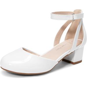 DREAM PAIRS Girls Dress Shoes Closed Toe High Heels Ankle Strap Toddler Little Big Kid Wedding Flower Party Pump (White, 4)