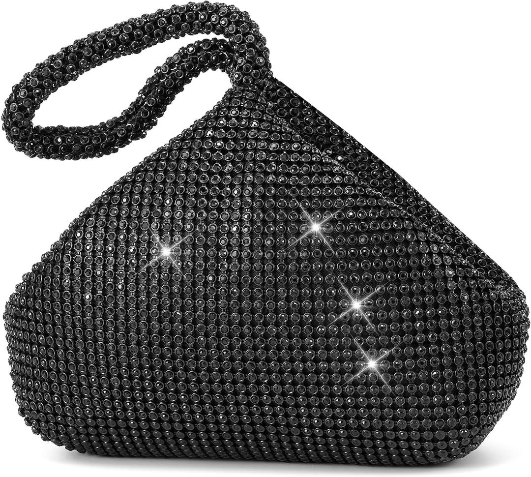 Rhinestone Clutch Purses Evening Handbags for Women's Vintage Elegant Triangle Purse for 1920s Party Wedding (Large Black Diamond)