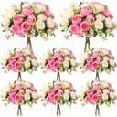 Geosar 8 Bundles Artificial Peonies Flowers Fake Silk Peony Bouquet Faux Peonies Flowers Bulk for Decoration Vase Floral Arrangements Wedding Party Table (Pink,Champagne)