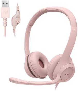 Logitech H390 Gaming Headphones, Wired Headphones with Mic, USB Headset with Microphone for PC, Noise Cancelling Microphone for Video Meetings, Music, Gaming - Rose