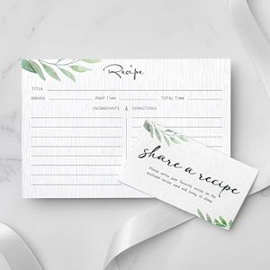 Outus 100 Pcs 4x6 Recipe Cards for Bridal Shower and Weddings, Share a Recipe Cards, Double-sided, Green Eucalyptus Leaves Design, Bridal Shower Invitations, Christmas Gifts