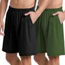 Mens Athletic Running Shorts 2 Pack Quick Dry with Pocket Gym Workout Shorts for Men Mesh Swim Trunks Board Pajama (Large, Black/Olive Green)