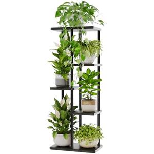 Bamworld Plant Stand Indoor, Corner 5 Tier Metal Plant Shelf for Multiple Plants, Tiered Flower Pot Stands for Patio Garden Balcony Living Room Bedroom, Black