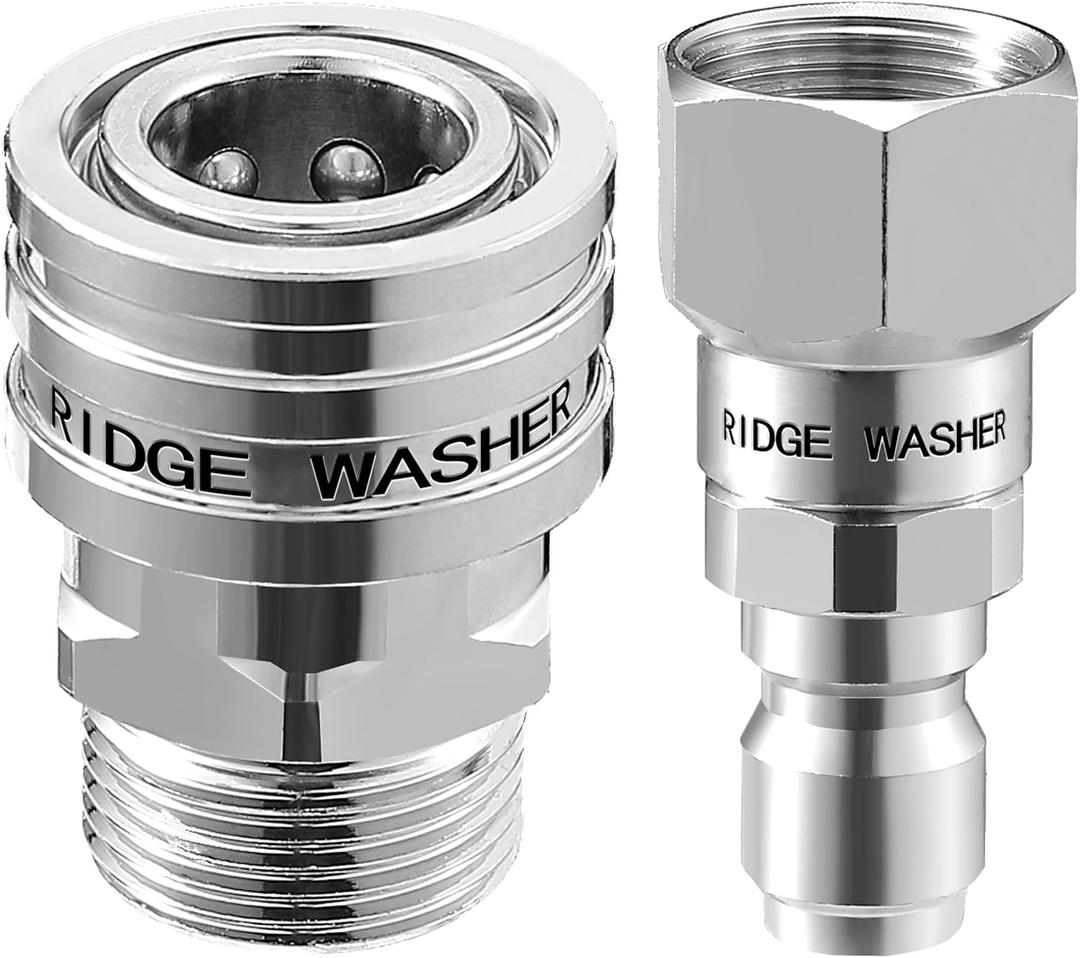 RIDGE WASHER Pressure Washer Swivel Adapter, Stainless Steel M22 14mm to 3/8" Quick Connect, Stainless Quick Disconnect for Pressure Washer Hose, 5000 PSI, 2 Pack