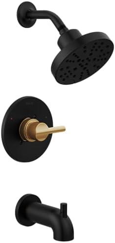 Delta Faucet Nicoli 14 Series Single-Handle Tub and Shower Faucet, Shower Trim Kit with 5-Spray H2Okinetic Shower Head, Matte Black/ Champagne Bronze 144749-GZ (Shower Valve Included)