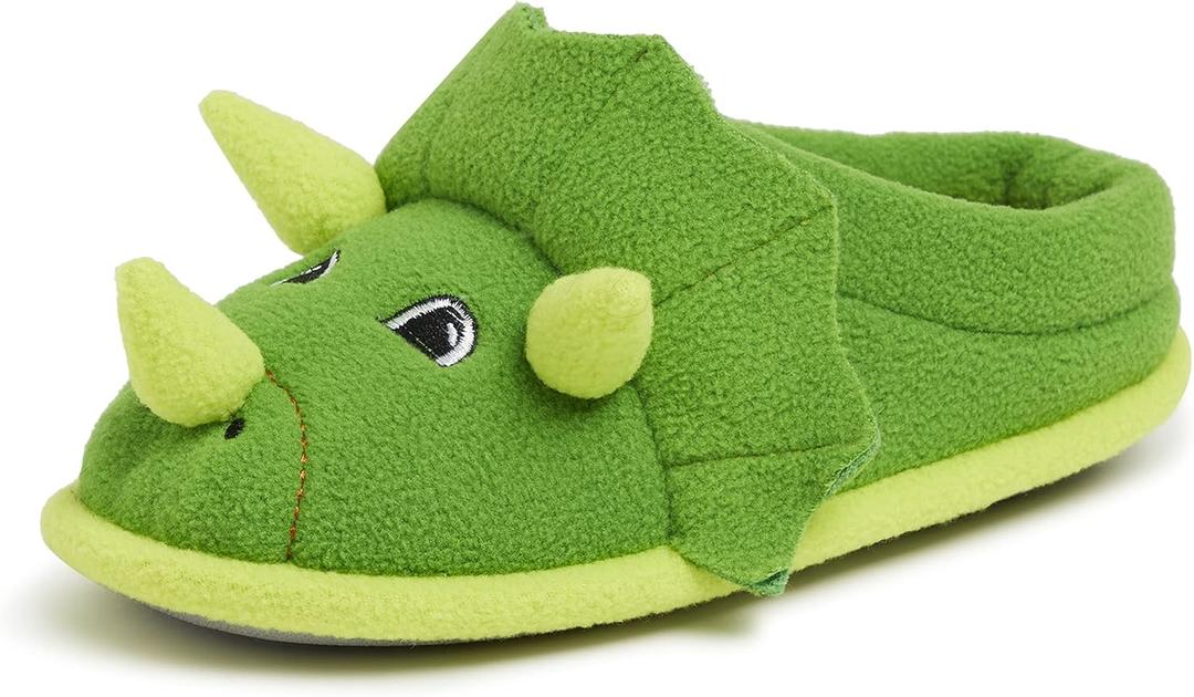 Dearfoams Unisex-Child Kids Toddlers Whimsical Animal Critter Washable Slipper (1 Big Kid, Green Dinosaur)
