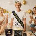 50th Birthday Decorations for Men, 10 Pcs 50 Year Old Happy Birthday Crown Party Gifts 1976 Sash Tiara Balloons Cake Topper and Candles King Black Gold Decor Supplies