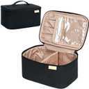 NISHEL Travel Makeup Bag Women, Cosmetic Organizer Case, Portable Essentials Case for Travel-Size Accessories Bottles, Brushes, and Skin Care Products, Black (Medium)