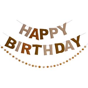 Brown Happy Birthday Banner Felt Ball Garland Pre-Strung Happy Birthday Sign for Party Backdrop Decorations Photo Prop