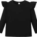 LYSMuch Toddler Baby Girls Long Sleeve Ruffle T Shirt Kids Casual Plain Solid Top Blouse T-Shirt Undershirt (Black),  2-3T