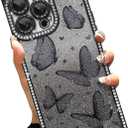 Glitter Case Made for iPhone 16 Pro 6.3 Inch Bling Phone Case with Butterfly Diamond Design Soft TPU Shockproof Anti-Scratch Phone Cover for Women - Black