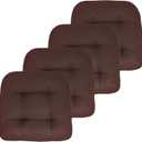 Sweet Home Collection Patio Cushions Outdoor Chair Pads Premium Comfortable Thick Fiber Fill Tufted 19" x 19" Seat Cover, 4 Count (Pack of 1), Chocolate