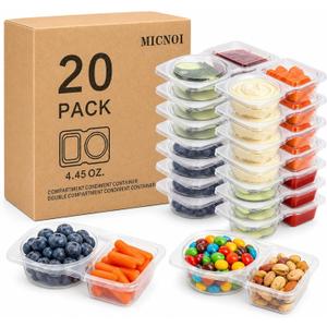 2 x Snack Pack Containers, Reusable 2 Compartment Condiment Containers with Lids, Ideal for On-the-Go Mini Sauce Boxes & Snack Prep Containers for Kids and Adults, BPA-Free