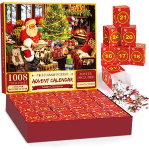 Jigsaw Puzzle Advent Calendar 2025 for Kids Adults, 24 Days Surprise Christmas Countdown Advent Calendar, Santa's Surprise,1008 Pieces Stocking Stuffers Christmas Gifts Puzzle 19.7 x 27.6 inches