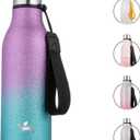 Insulated Water Bottle with Strap,18 oz Double Wall Stainless Steel Vacuum Bottles Metal Water Flask,Sparkling Purple Green