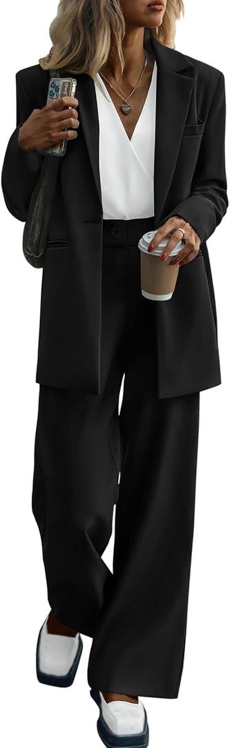 KIRUNDO Women Suit Business Casual Dressy Oversized Blazer Jacket (Small, Black)