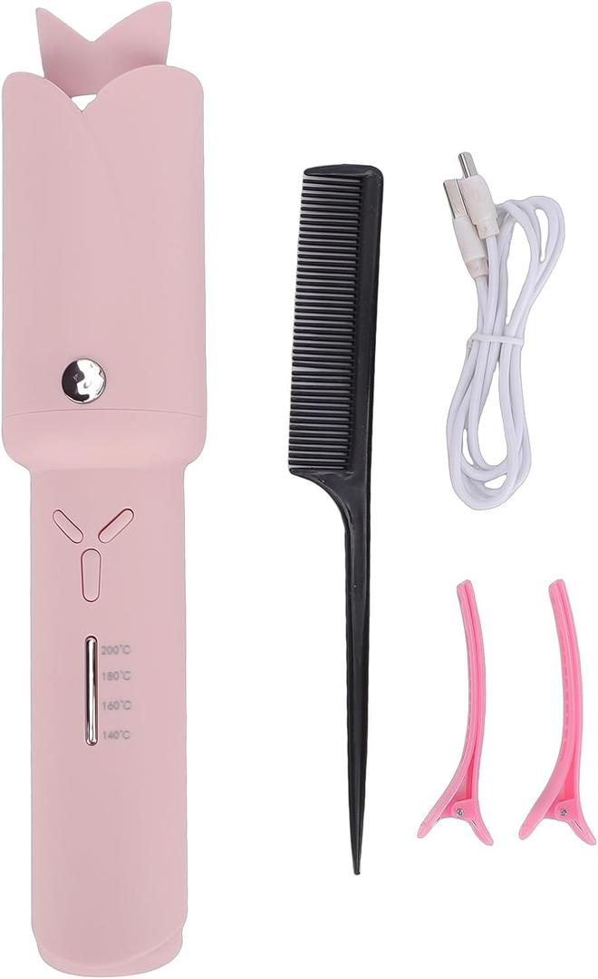 YUYTE Automatic Hair Curler, 60W Self Rotating Rechargeable Cordless Curling Iron with Bidirectional Auto Rotation and Heat Resist Technology, for Home Travel Use Purple