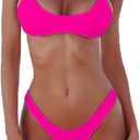 SherryDC Women's Solid Scoop Neck Push Up Padded Brazilian Thong Bikini Swimsuit Bathing Suit,Size S