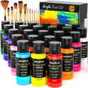 Nicpro Acrylic Paint Set, 24 Colors with 12 Brushes & Palette, Non Toxic Art Supplies Kit for Painting Fabric, Canvas, Clay, Wood, Rock & Ceramic, Easter Eggs, Rich Pigments for Beginners, Students & Professional Artists (2 oz, 60 ml)