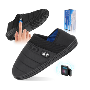 BIAL Unisex Electric Heating Pad Slippers, Rechargeable Battery Shoes Cordless Heat Foot Warmer, Black + Aqua Blue, Large