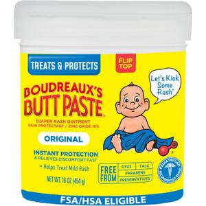 Boudreauxs Butt Paste Original Diaper Rash Cream for Baby, Ointment With Zinc Oxide, 16 oz Jar