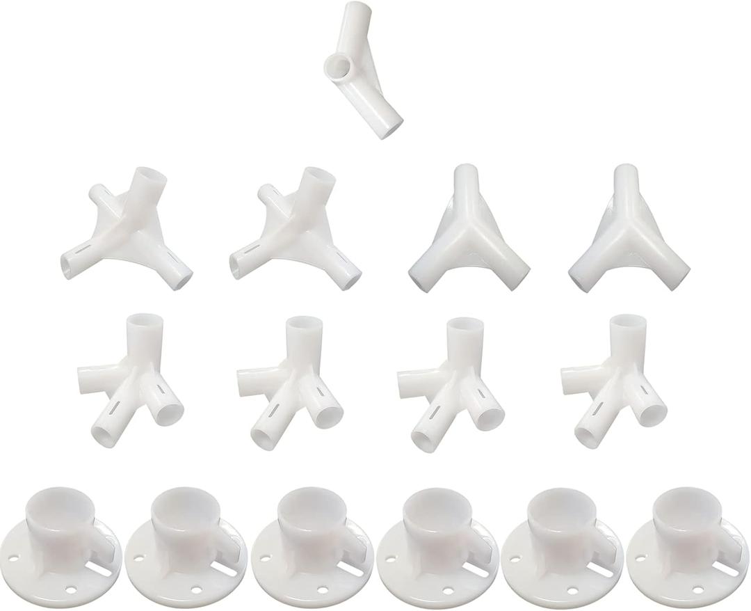 15pcs White Canopy Replacement Spare Parts, Fitting for 10'x20' Outdoor Canopy Tent Camping Gazebo Awning Feet Corner Center Connector