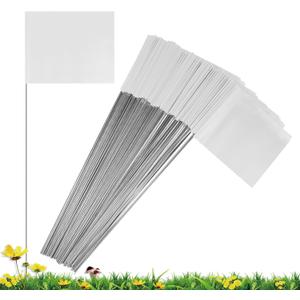IKAYAS Marking Flags, 100 Pack White PVC Yard Flags for Lawn, Garden, Survey, Irrigation, Landscape, Dog Training, Construction, 4*5*15 Inch