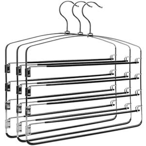 Multi-Layer Metal Pants Hangers, 3 Pack, 5 Swing Arms, Non-Slip