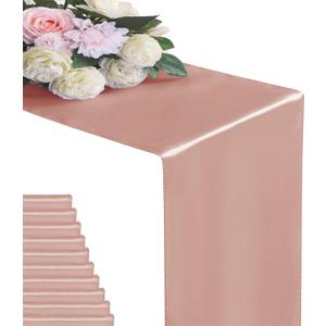 6Pack Table Runner 12 x 108 Inches Satin Silk Table Runner for Wedding, Birthday Party, Banquets, Graduations Decoration, fit Rectange and Round Table-Rose Gold