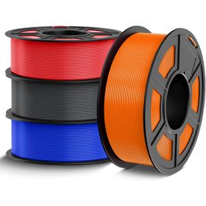 PETG Filament 1.75mm, 3D Printer Filament PETG Filament Bundle 4-Color, Strong Toughness, 4 * 1KG(1320M) Filament High Precision, Dimensional Accuracy 0.02mm, Blue+Red+Orange+Grey