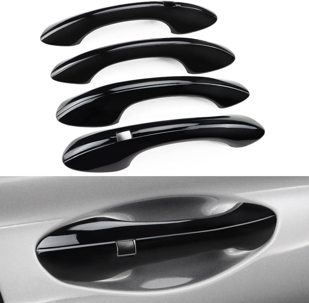 Exterior Door Handle Cover Compatible for Hyundai Santa Fe 2019 2020 2022 2023 Accessories Door Handle Protector Trim with 2 Sensors Openings Golssy Black