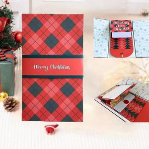 2 x Handcrafted Waterfall Christmas Greeting Card Booklet - Unique Pull-Tab Interactive Holiday Card with 5 Pull-Down Panels - Gift Card Holder for Family & Friends (Red)