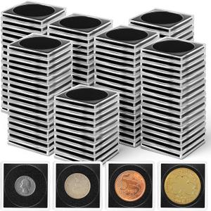 100 Pcs Acrylic Coin Collection Cases with 5 Sizes Adjustable Black Gaskets, 20mm-40mm Coin Capsules Coin Snap Holders Silver Dollar Protection Cases for Coin Collection Supplies