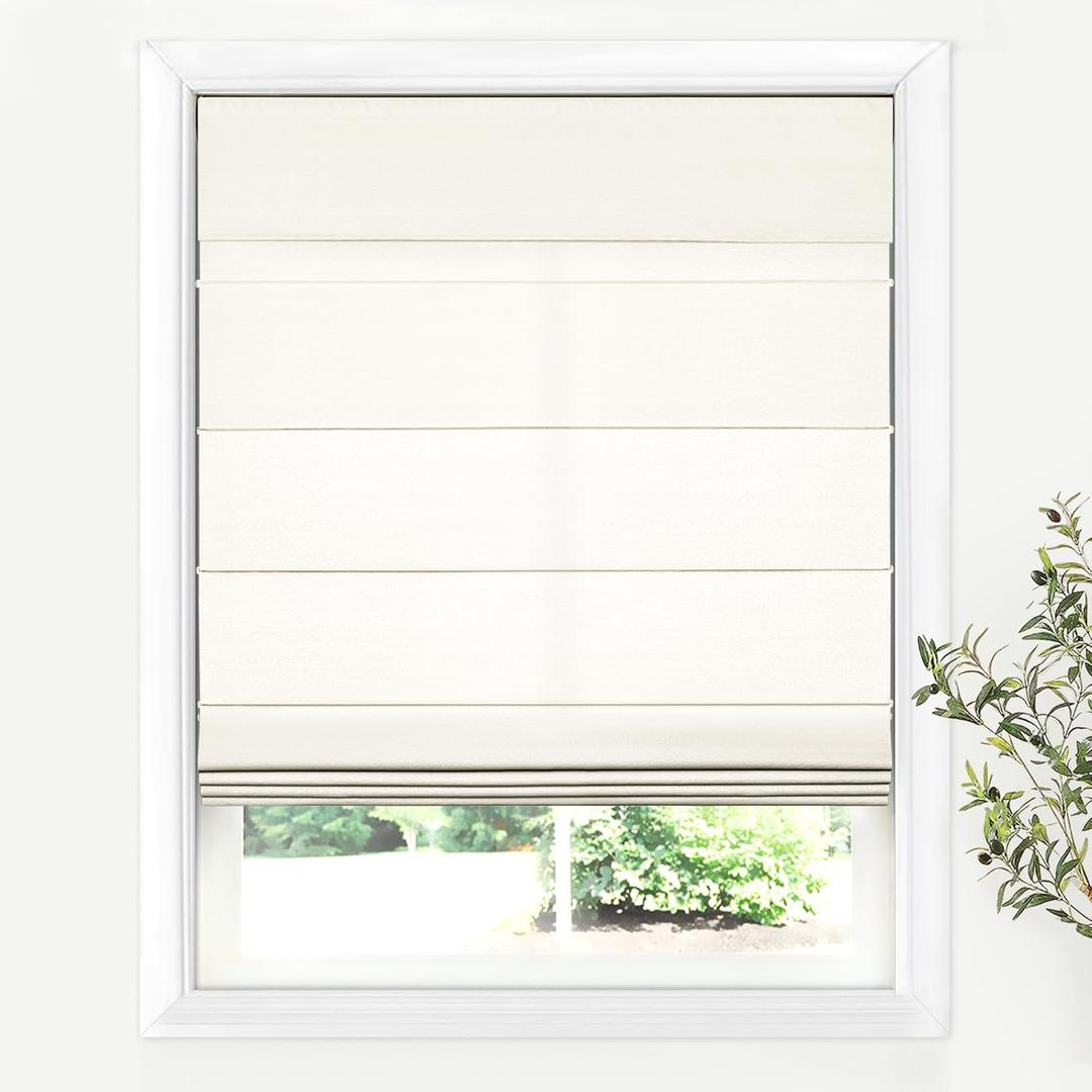 LazBlinds Cordless Roman Shades for Windows, Light Filtering Thermal Insulated Window Blinds, Lightweight Fabric Blinds for Indoor Windows, 26" W x 60" H, Ivory