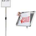 T-SIGN Adjustable Heavy Duty Pedestal Poster Stand, Square Steel Base 11 x 8.5 Inch Aluminum Snap Open Frame Vertical and Horizontal Displayed, Silver