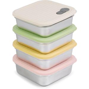 4 Pack Stainless Steel Sandwich Containers, 20oz Reusable Food Storage Containers with Lids, Metal Meal Prep Lunch Box, Dishwasher Safe, Sandwich Box for Snacks & Fruits (4 Color)