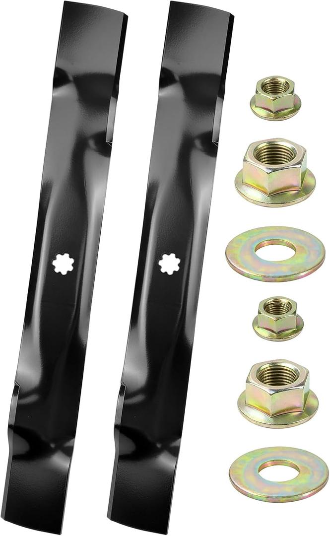 2 Pack GY20850 Mower Blades with Hardware for John Deere D100 D105 D110 D130 E100 E120 E130 L100 LA105 LA115 S100 S120 S130 S240 X300 Replaces John Deere 42 Inch Mower Blades GX22151 AM141033
