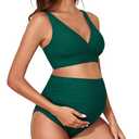 Maternity Swimsuit Bikini Set High Waisted Pregnancy Bathing Suits V Neck Push Up Two Piece Swimwear Green Medium