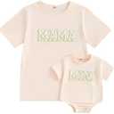 Mommy and Me Matching Shirts Outfit Cute Letter Graphic Tshirt Tops Mom and Mini Matching Outfits 1 Pack 2XL