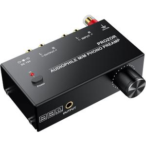 PROZOR Pre Amplifier for Turntable Audiophile M/M Phono preamp with Level Volume Controls with RCA Input, RCA/3.5MM Output interfaces, Low Noise Operation Including 12V 1A Power Adapter (Black)