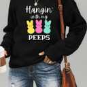 Ykomow Happy Easter Sweatshirt Women Long Sleeve Cute Bunny Rabbit Graphic Tees Pullover (M)