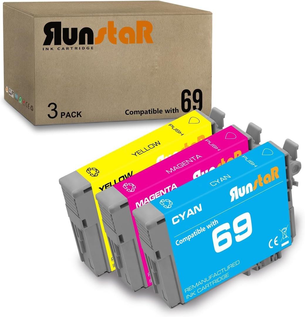 Run Star 3 Pack Remanufactured for 69 T069 Ink Cartridge for Epson 69 T069 for Stylus CX5000 CX9400 CX8400 CX6000 CX7400 NX110 NX300 NX400 NX410 NX415 Workforce 30 610 Printer (Cyan/Magenta/Yellow)