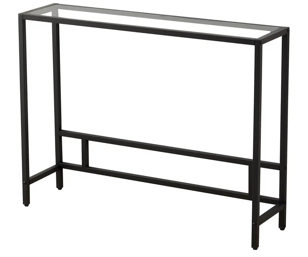 MAJARO Small Modern Console Table for Entryway, Tempered Glass with Metal Frame Sofa Table for Living Room, Hallway, Office (Single-Layer, Black)